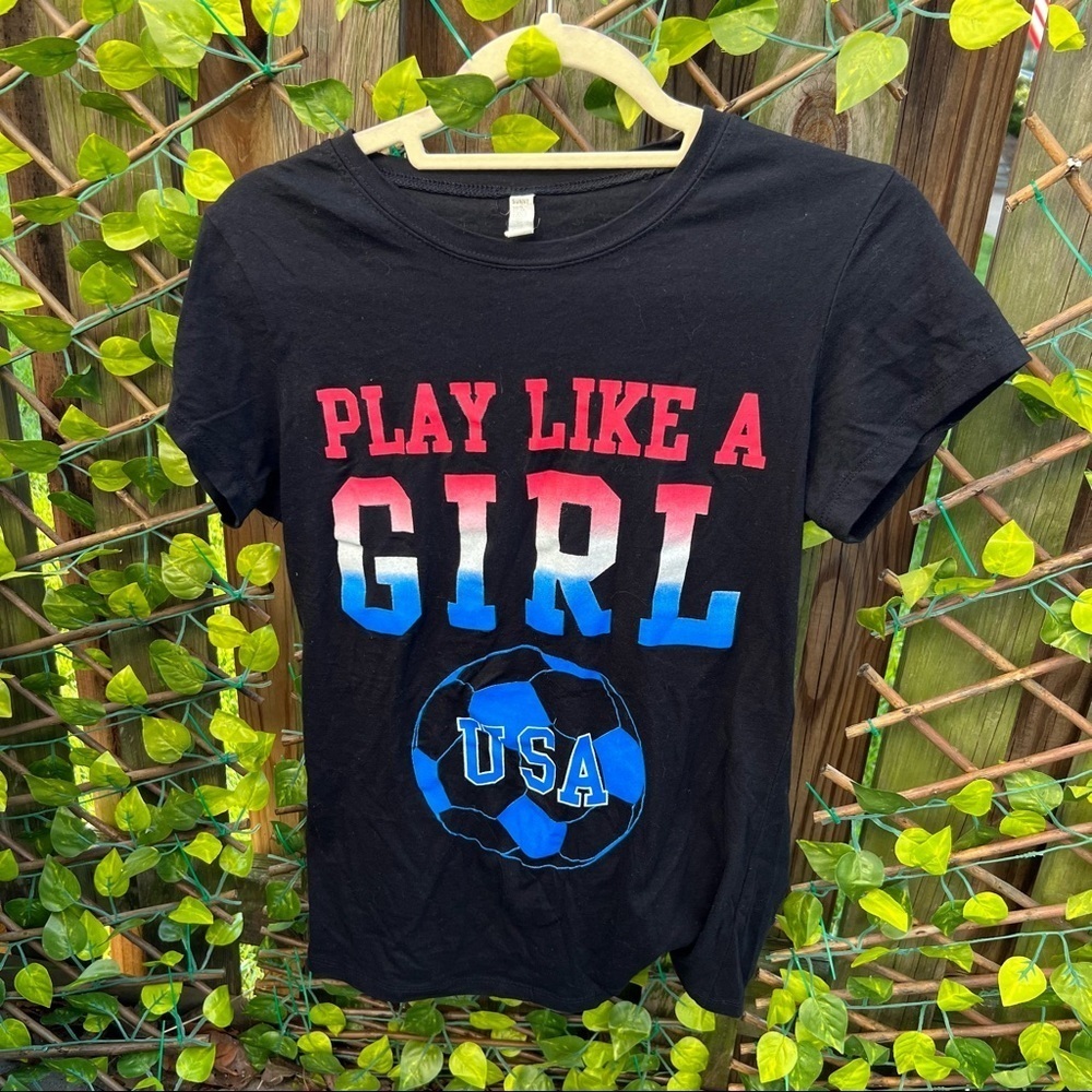 GIRL’S soccer T shirt. Proudly proclaims your awesome abilities and equality!!